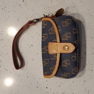 Dooney & Bourke Blue and Tan Logo Wristlet